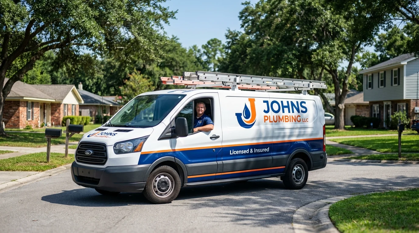 Johns Plumbing LLC service van in Jefferson, NH