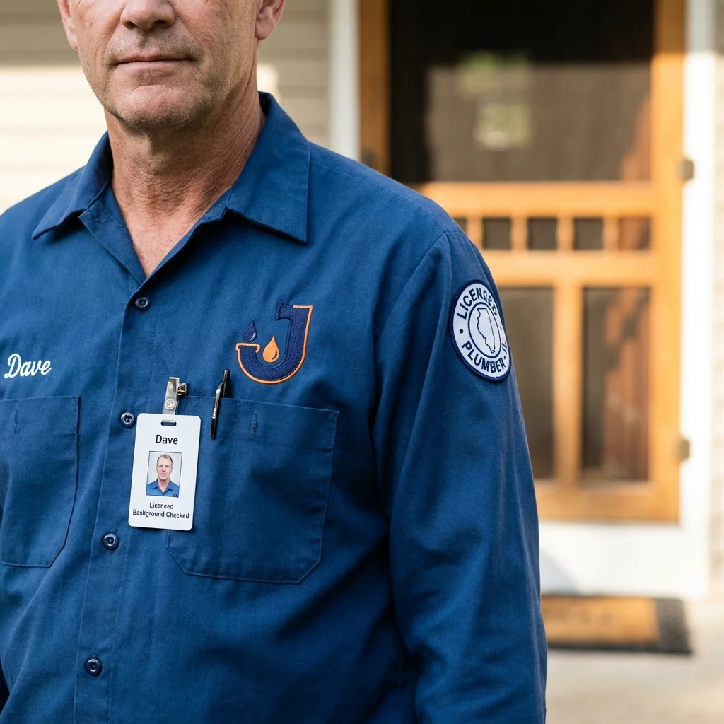 Licensed plumber showing ID badge in Jefferson, NH