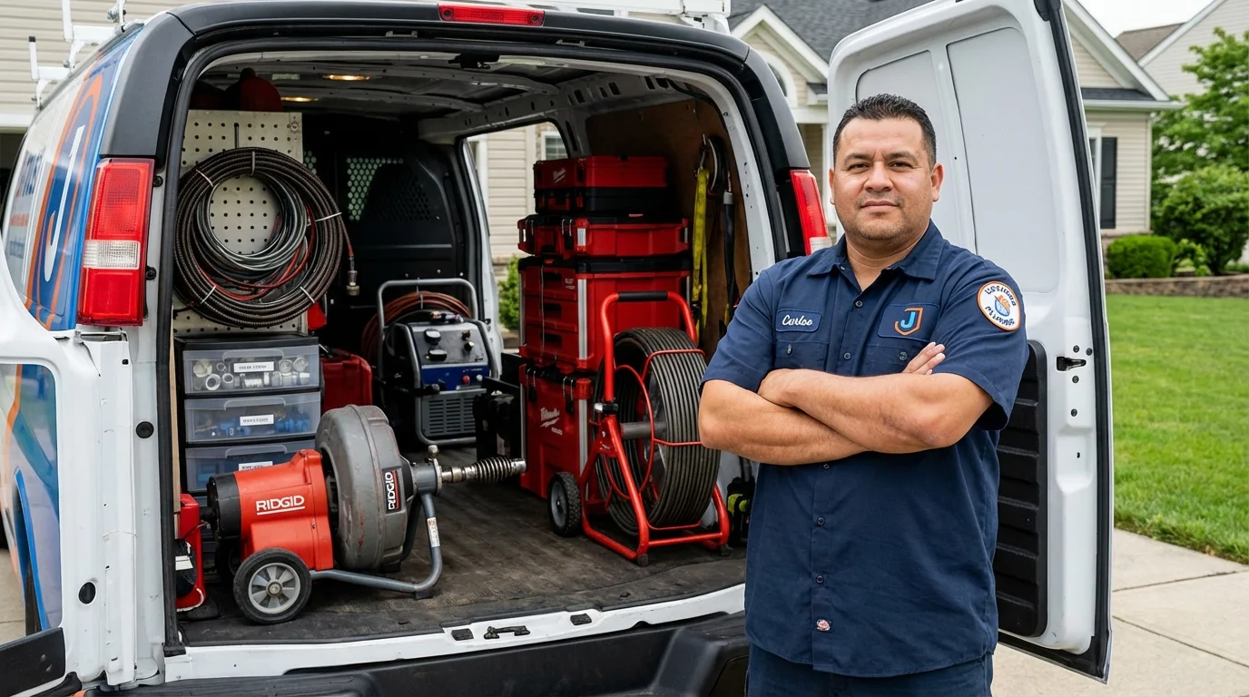 Professional drain cleaning equipment and Johns Plumbing LLC plumber in Jefferson